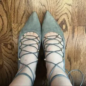 Valentino Garavani Rockstud Caged Flat Slide Sandals  VALENTINO ROCKSTUD\'‎ CAGED LACE-UP SUEDE SKIMMER FLATS display picture 1
